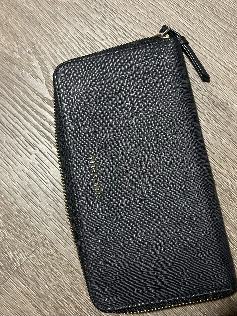 Ted Baker Navy Saffiano Zip Around Wallet with Gold Logo
